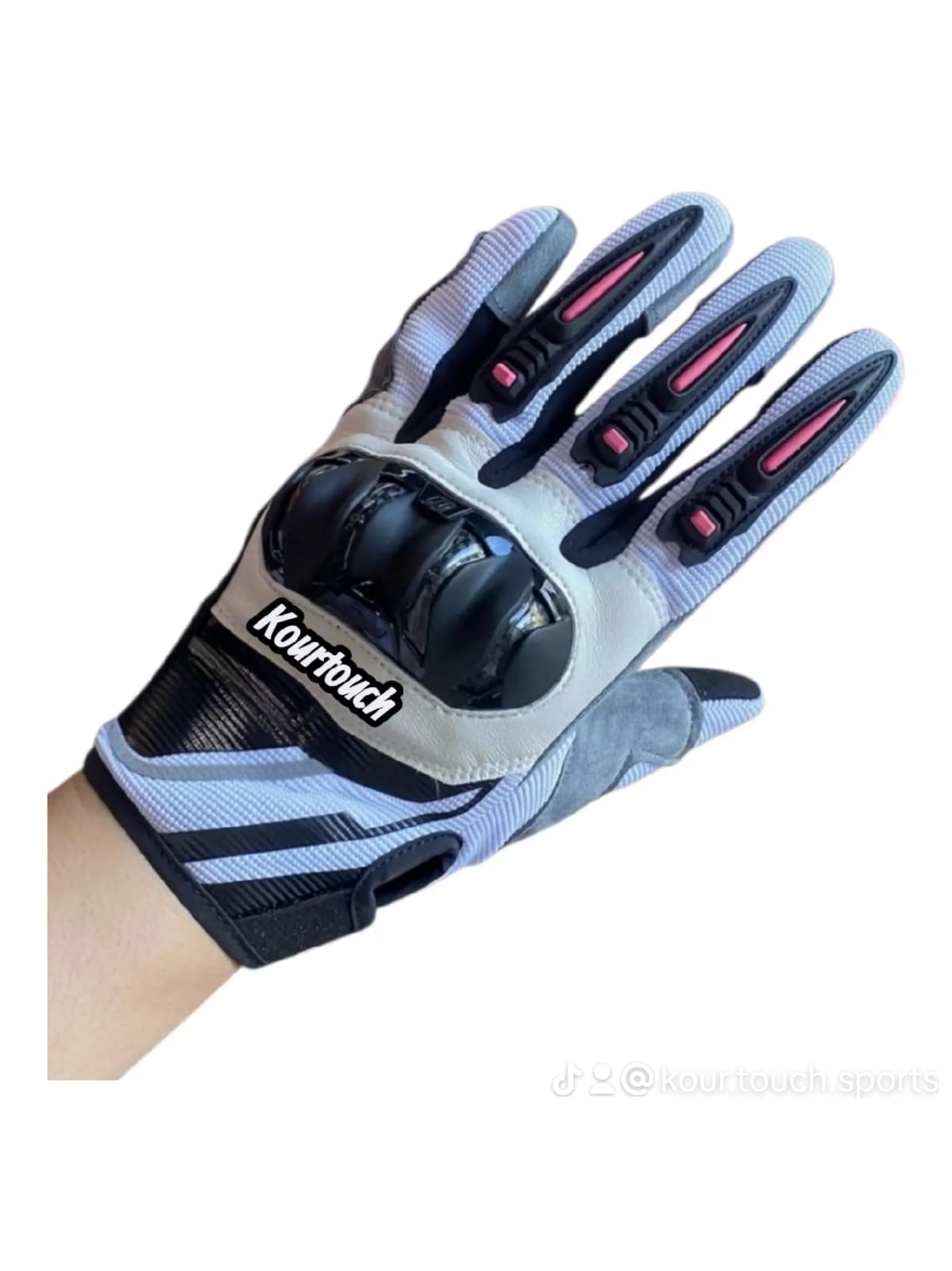 Blue and White Short Cuff Riding Gloves